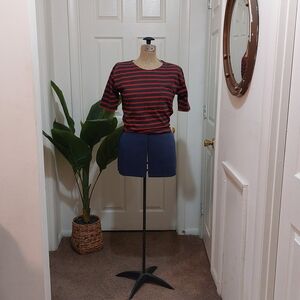 Vintage Red and Black Striped Short Sleeve Tee